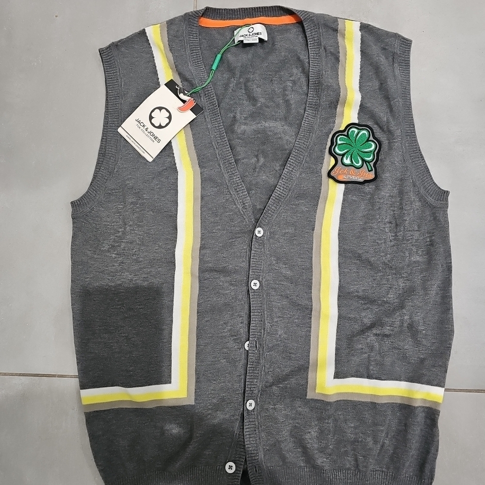 Jack & Jones Charcoal Cardigan with Yellow Highlights